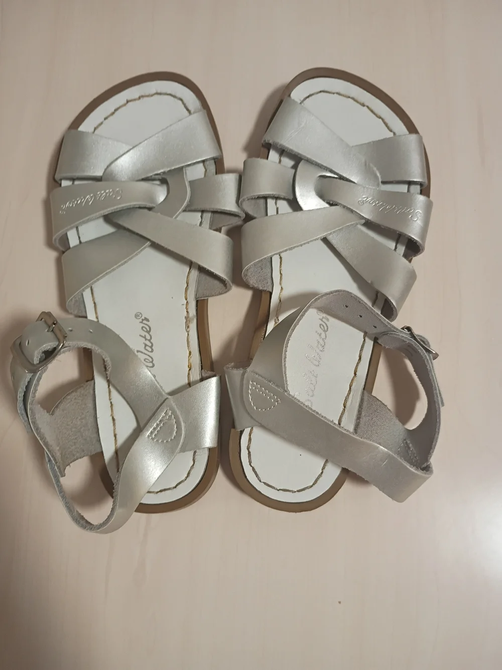 Girls The Saltwater Sandal Metallic Silver Strappy Sandals - Kids